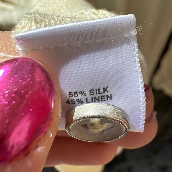 Saks Fifth Avenue 9|15 Light Yellow Silk Linen Asymmetrical Zip Front Blouse med - Picture 8 of 12